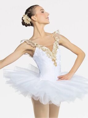 Revolution White Ballet Tutu Dress with Gold Appliqué-size LC